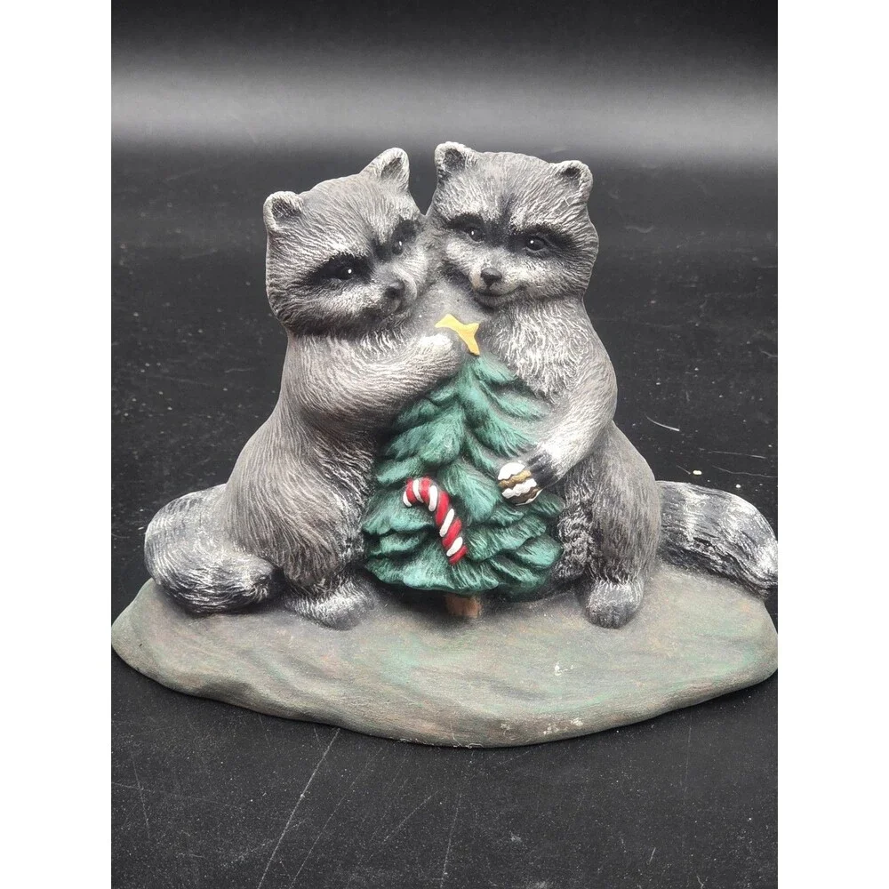 Penrose Cute Raccoons With Christmas Tree Figurine